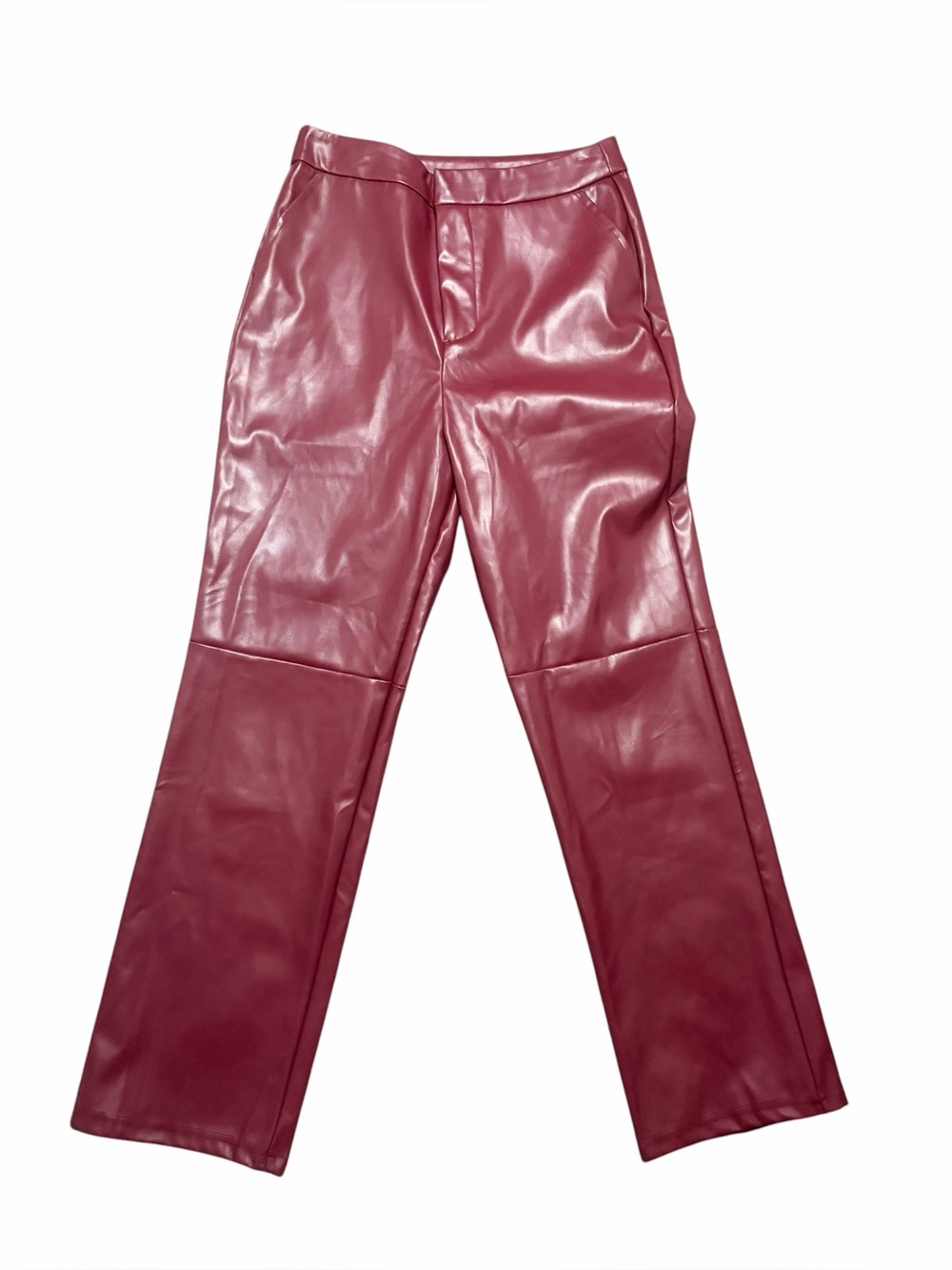 Lulus Vegan Leather High Rise Straight Leg Cropped Burgundy Pants Size Small